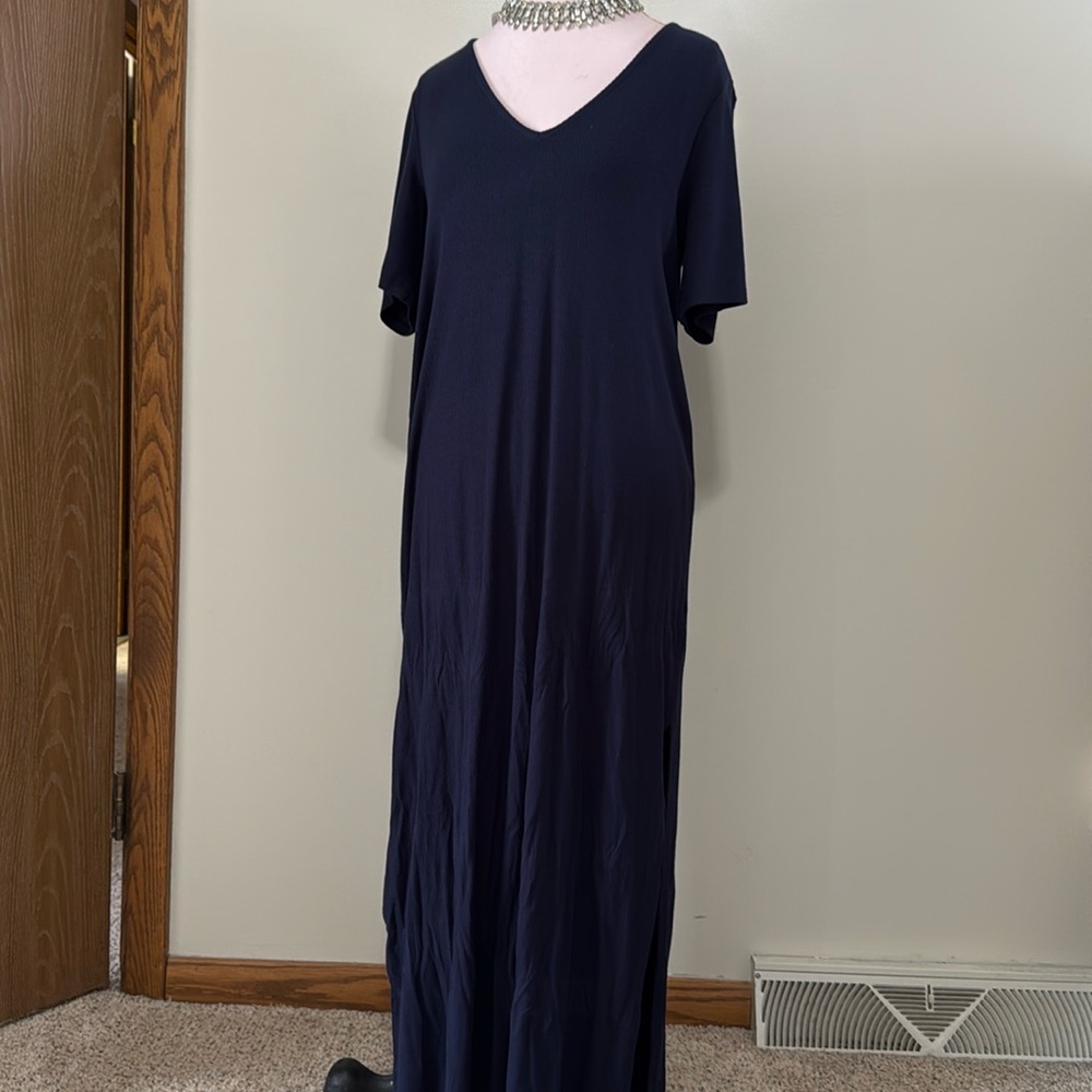 Boden Navy Short-Sleeve V-Neck Maxi Dress
